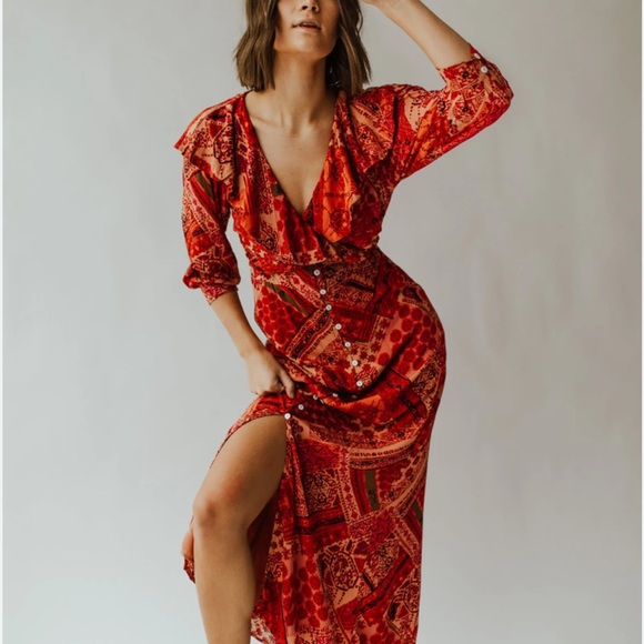 Free People
Lennon Printed 3/4 Sleeve V-Neck Split Button Front Dress - Picture 6 of 15